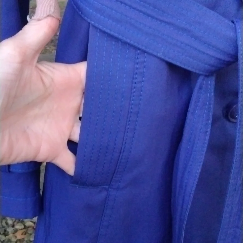 DKNY Blue Belted Raincoat Knee Length Classic Lined Outerwear Lightweight size m